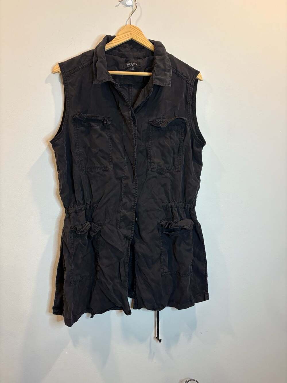 Buffalo David Bitton Women's Black Lightweight Cargo Utility Vest with Adjustabl
